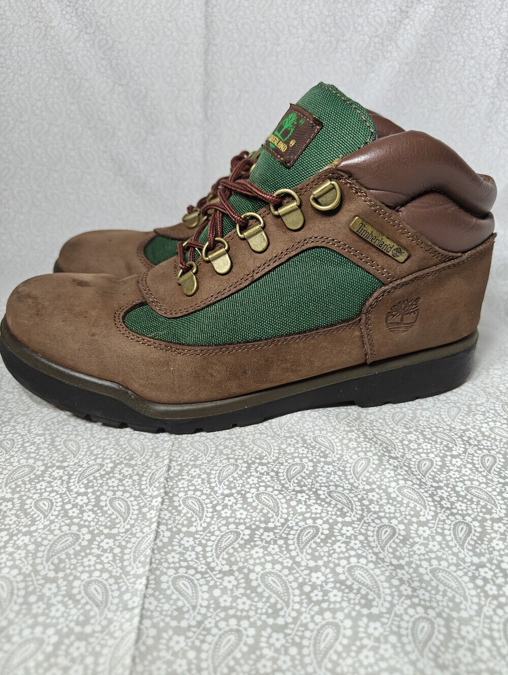Timberland Boys Grade School Field Brown Green Leather Boots Size 6